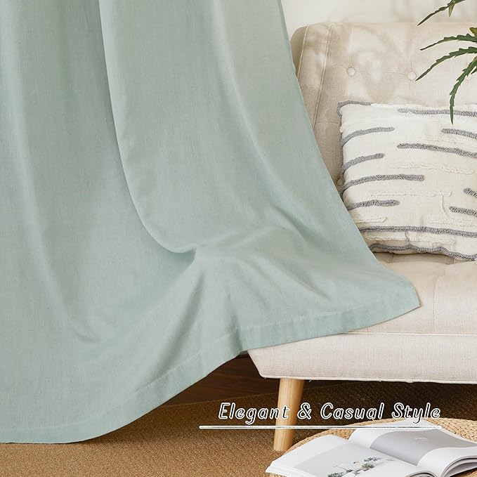 NICETOWN Linen Flax Semi Sheer Curtains 92" Length, Grommet Window Treatments Privacy Added with Light Penetration Vertical Drapes for Loft/Home Office, Sage Green, W55 x L92, 2 Panels