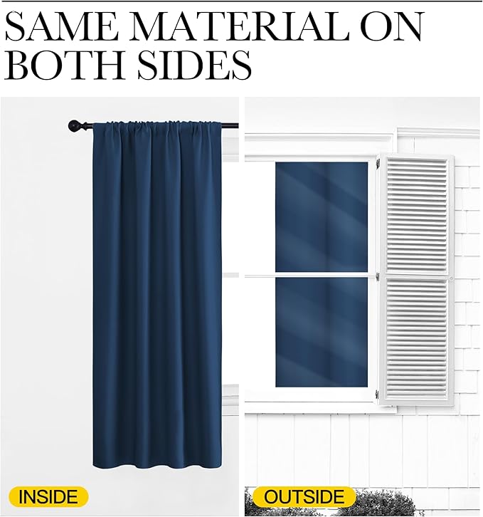 NICETOWN Living Room Curtains, Blackout Draperies, Moroccan Blue, 1 Pair, 70 x 84-inch, Home Decorations Thermal Insulated Solid Rod Pocket Blackout Drapes for Cafe