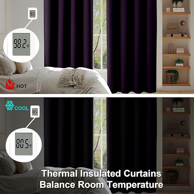 Simplebrand Ava BlackBerry Short 36 Inches Blackout Curtain 2 Panels Set, Half Window Rod Pocket Privacy Curtain Tiers for Kitchen, Curtains Blackout for Bathroom Shades, W40 x L36 Inch, BlackBerry