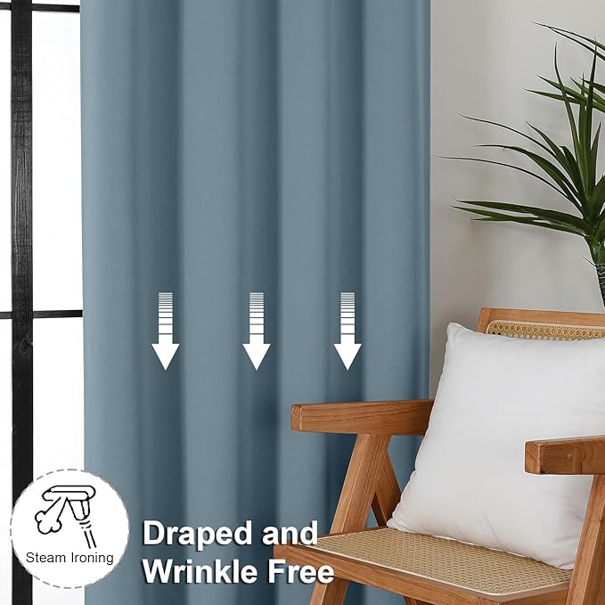 Simplebrand Ava Blackout Curtains for Patio 108 Inches Long 2 Panels Set, Solid Thermal Insulated Room Darkening Rod Pocket Window Treatment Curtains Blackout Drapes, W50 x L108 Inch, Stone Blue
