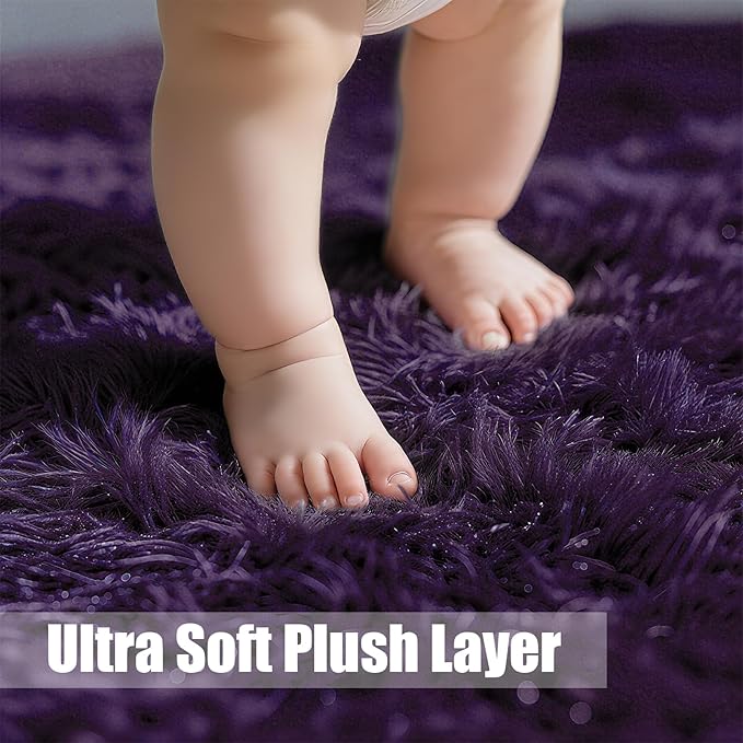 Shag Area Rug for Bedroom 3x5,Purple Fluffy Area Rugs for Living Room,Soft Fuzzy Rug Non-Shedding Indoor Plush Carpet for Kids Bedroom Nursery Dorm Home Decor