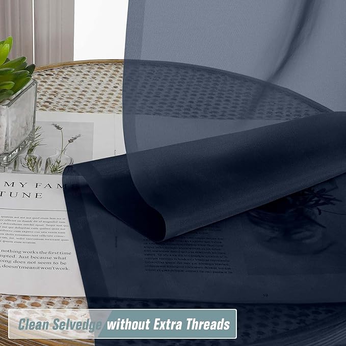 Navy Blue Sheer Curtains Tier 30 Inches Length 2 Panels, Light Filtering Lightweight Soft Window Treatments Drapes, Cute Elegant Cafe Curtains for Nursery, Dual Rod Pocket, 2x42Wx30L Inches
