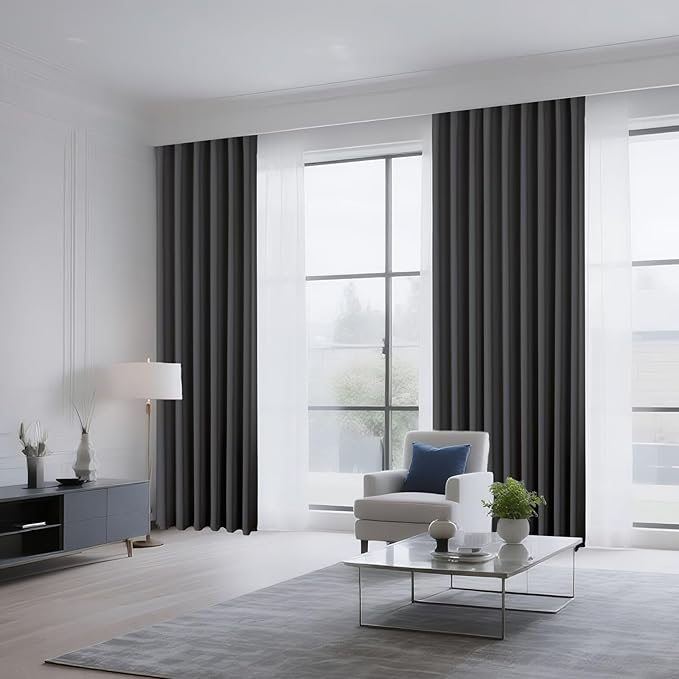 CUCRAF Dark Grey Blackout Curtains 54 inch Length 2 Panels Set, Rod Pocket Room Darkening Drapes for Bedroom Living Room, Insulated Thermal Light Blocking Window Curtain (W52 x L54 Inch)