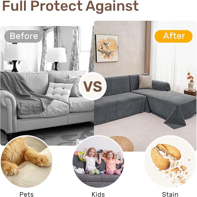 Sectional Couch Covers, 2 Pieces Washable L Shaped Couch Covers Sofa Blanket for Dogs Pet Friendly Sectional Sofa Slipcovers Furniture Covers,71"x 118"+ 71"x 118",(XX-Large,Dark Gray)