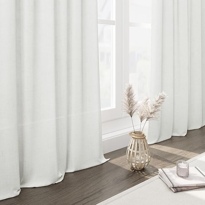 Extra Long Off White Curtain 108 inches Long 2 Panels Set for Living Room Back Tab Modern Farmhouse Coastal Decor Cotton Textured White Sheer Linen Curtains 108 inch Length for Large Window 9 FT