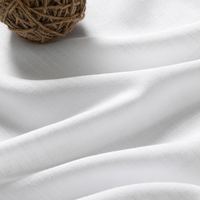 Nanspring White Linen Curtains for Bedroom Back Tab Light Filtering Privacy Sheer Curtains 68 Inches Long 2 Panels Set Modern Farmhouse Decor Linen Textured Gauze Curtain for Bathroom 52x68