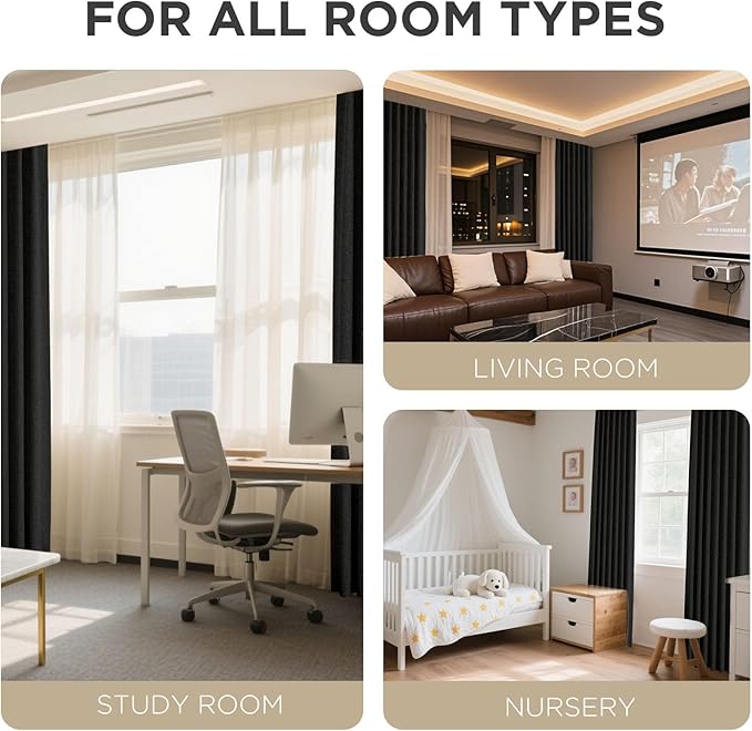 Joydeco Blackout Curtains for Bedroom - 108 Inch Long 100% Light Blocking 2 Panels Set Black Drapes, Thermal Insulated Room Darkening Curtains, Linen Textured for Living Room, Rod Pocket & Back Tabs