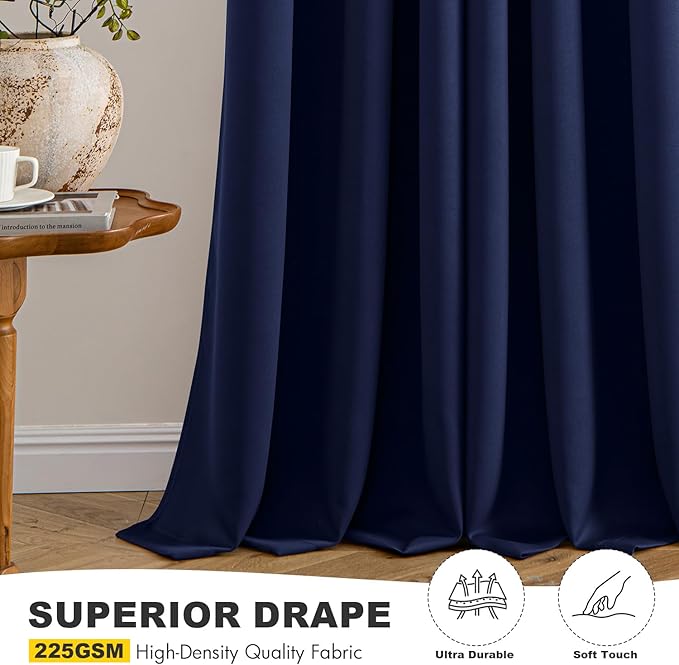 MIULEE Navy Blue Blackout Curtains for Bedroom Living Room 63 Inches Long 2 Panels, Thermal Insulated Room Darkening Drapes Solid Grommet Noise Reduction Light Blocking Window Treatments 34x63 Inch