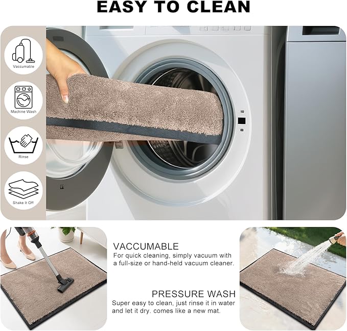 Mibao Dirt Trapper Door Mat for Indoor Outdoor, Waterproof All-Season, All-Weather Doormat, Heavy Duty Non-Slip Entrance Rug, Low Profile Absorbent Entrance Mat Carpet, 72" x 48", Beige