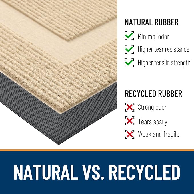 OLANLY Half Circle Door Mat Indoor Outdoor Entrance Welcome, Waterproof All-Season, All-Weather Doormat, Sturdy Natural Rubber, Low Profile, Easy Clean Patio Porch Entryway Mat, 59x23, Beige
