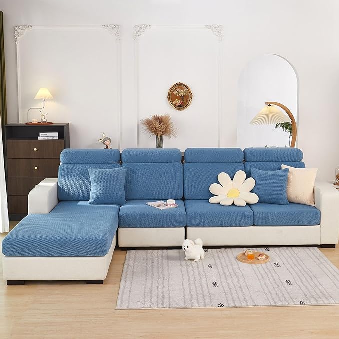 Sofa Covers Couch Covers for Sofa Pet Friendly Couch Cushion Covers Universal Sofa Covers Washable Stretch Slipcovers for Sectional Sofa (Texture Blue,Back Cover M)