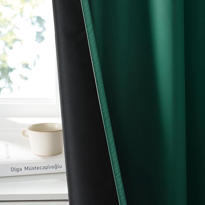RYB HOME Bedroom Blackout Curtains 84 inches Long, 100% Blackout Thermal Insulated Noise Reducing Curtains for Living Room Nursury, 42 inches Wide by 84 inches Long, Dark Green