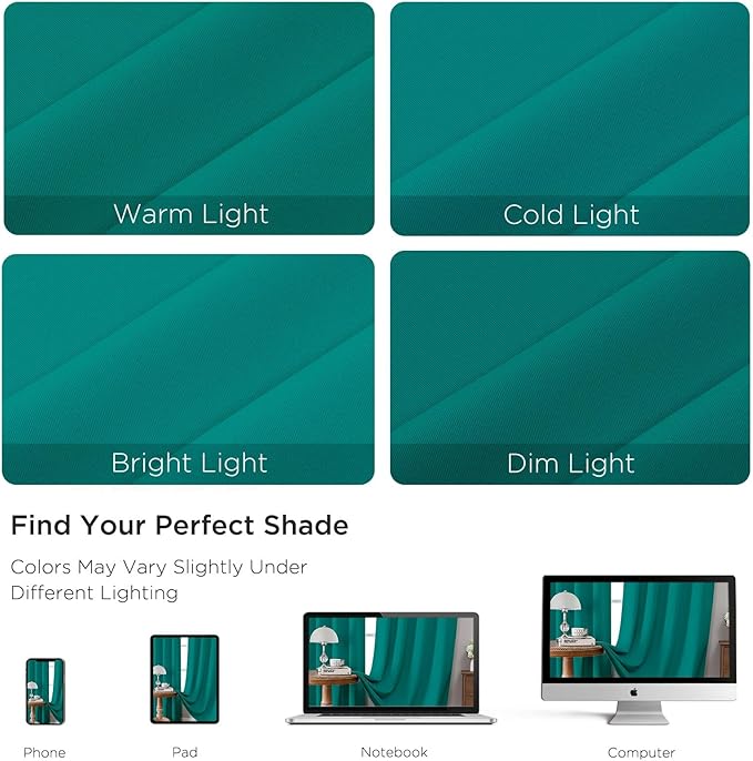 CUCRAF Turquoise Blackout Curtains 84 inch Length 2 Panels Set, Rod Pocket Room Darkening Drapes for Bedroom Living Room, Insulated Thermal Light Blocking Window Curtain (W52 x L84 Inch)