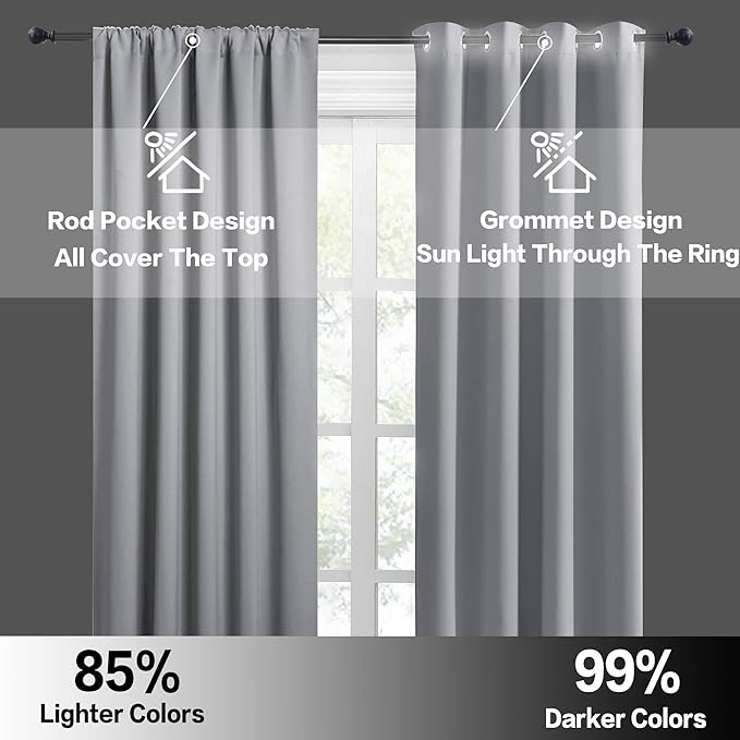 RYB HOME 54 inch Blackout Curtains for Living Room, Rod Pocket Thermal Insulated Small Window Drapes Room Darkening Shades for Bedroom Studio Dorm, W 42 x L 54 inch, Set of 2 Panels, Silver Grey