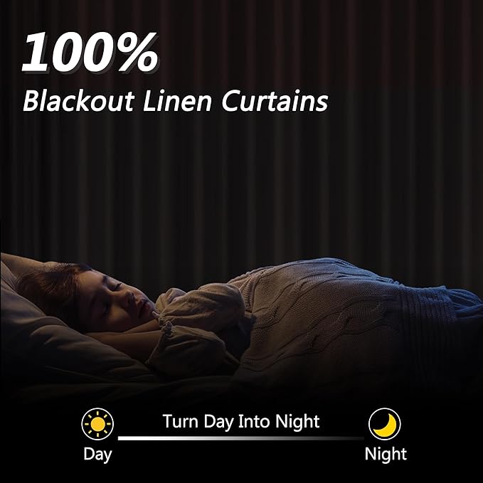 Guken 100% Blackout Linen Curtains 94 Inch Length 2 Panels Set for Living Room Bedroom Back Tab/Rod Pocket Thermal Insulated Black Out Drapes Room Darkening Window Curtains 94 Inches Long