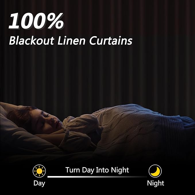 Guken White 100% Blackout Linen Curtains 95 Inch Length 2 Panels Set for Living Room Bedroom Back Tab Rod Pocket Thermal Insulated Black Out Drapes Room Darkening Window Curtains 52x95