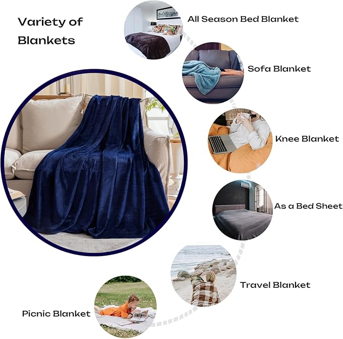 JIAHANNHA Navy Blue Throw Blanket Fleece Blanket Throw Size(50 by 70 Inches),Super Soft Cozy Plush Blanket for Couch Sofa Bed,Lightweight Warm Bed Blankets for Adults,All Season