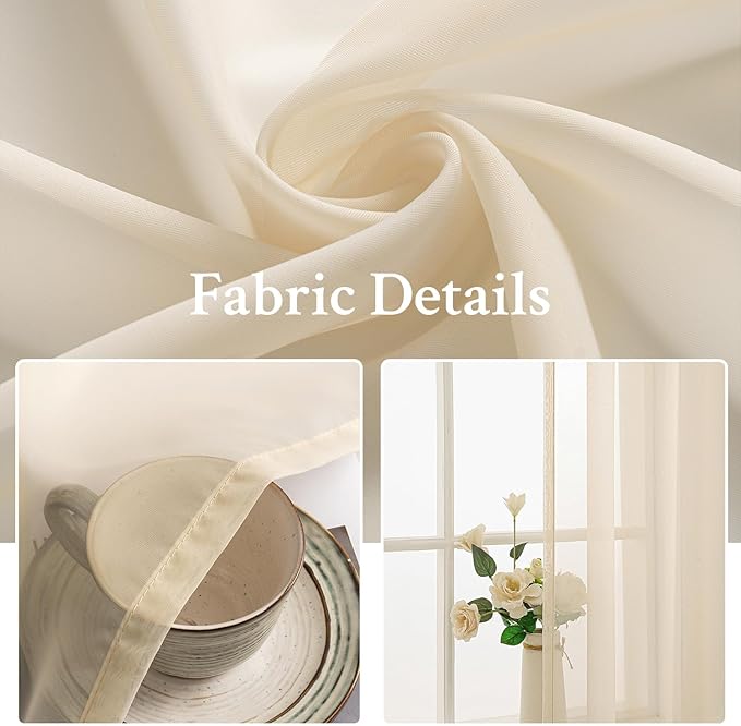 MIULEE 2 Panels Solid Color Sheer Window Curtains Elegant Window Voile Panels/Drapes/Treatment for Bedroom Living Room (54X96 Inches Cream)