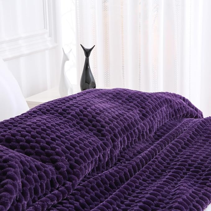 Puncuntex Deep Purple Throw Blanket 108"×90" inches Fuzzy 3D Jacquard Decorative Flannel Fleece Super Soft Plush Cozy Blanket for Couch Sofa Chair Lightweight