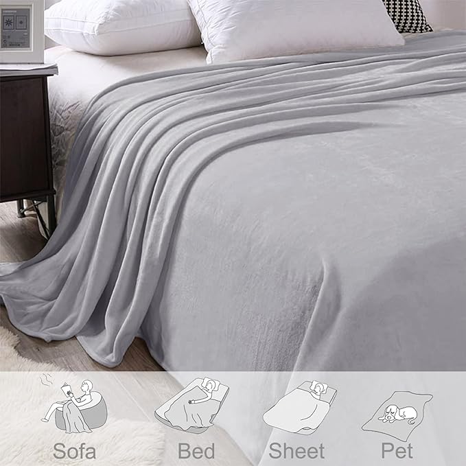 Exclusivo Mezcla Fleece Light Grey Throw Blanket for Couch, Sofa, Super Soft and Warm Blankets, All Season, Cozy, Plush, Lightweight, 50x60 Inches