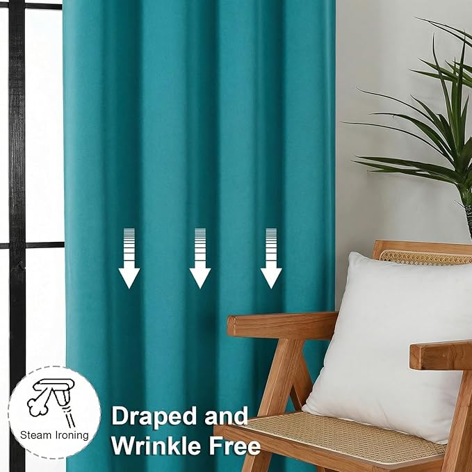 Simplebrand Ava Teal Blackout Curtains for Bedroom 63 Inch Length 2 Panels Set, Privacy Thermal Insulated Rod Pocket Door Window Curtains for Patio French Door Front Door, W40 x L63 Inch