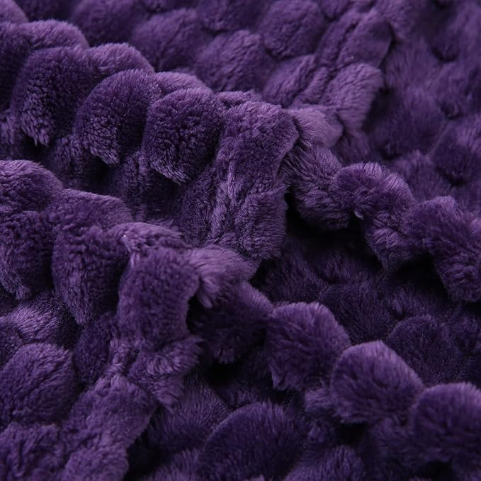 Puncuntex Deep Purple Throw Blanket 50"×60" inches Fuzzy 3D Jacquard Decorative Flannel Fleece Super Soft Plush Cozy Blanket for Couch Sofa Chair Lightweight