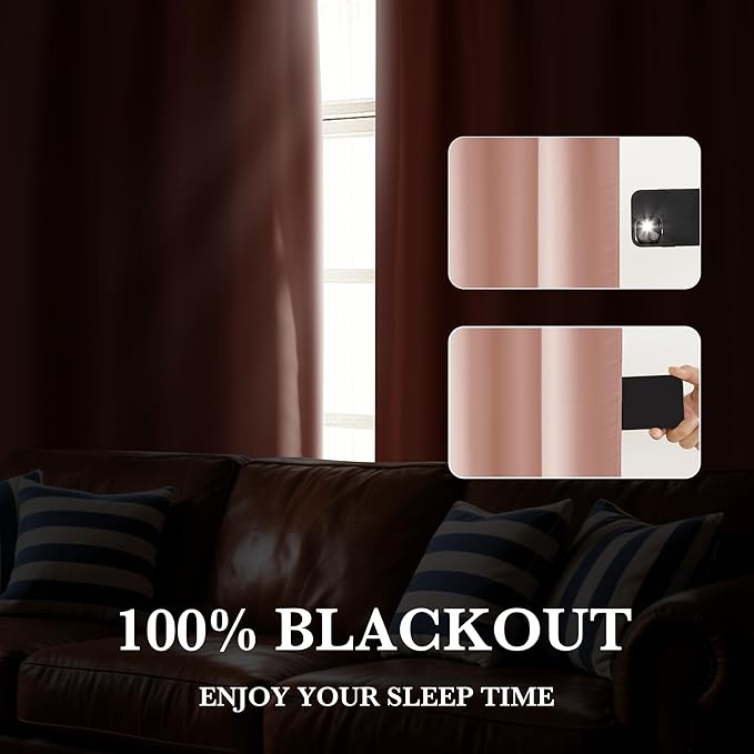 RYB HOME 100% Blackout Short Curtains for Small Window, Thermal Insulated Total Room Darkening Noise Reducing Curtains for Kitchen Bathroom Basement, 42 inches Wide by 45 inches Long, Peach Pink