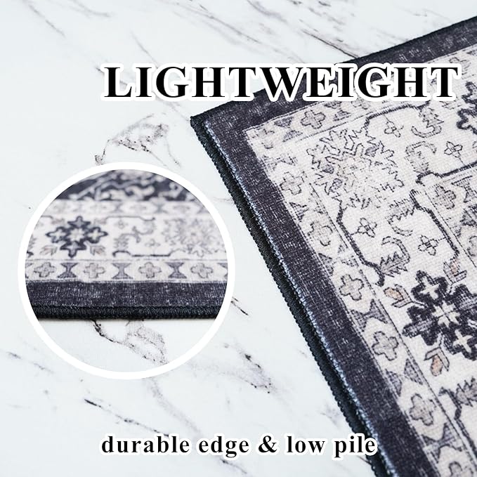 Washable 3x7 Entryway Runner Rug: Farmhouse Wide Kitchen Rug Soft Water Resistant Floor Mat for Bathroom Bedroom Nursery Non-Slip Indoor Carpet for Living Room Dining Room Hallway(3x7,Black)