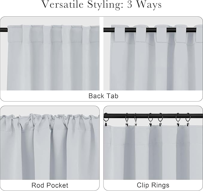 PONY DANCE 60% Light Blocking Curtains 96 inch Long, Room Darkening Curtains for Bedroom, Thermal Insulated Drapes for Living Room Window with Back Tab, 52 x 96 Inch,2 Panels Set, Greyish White