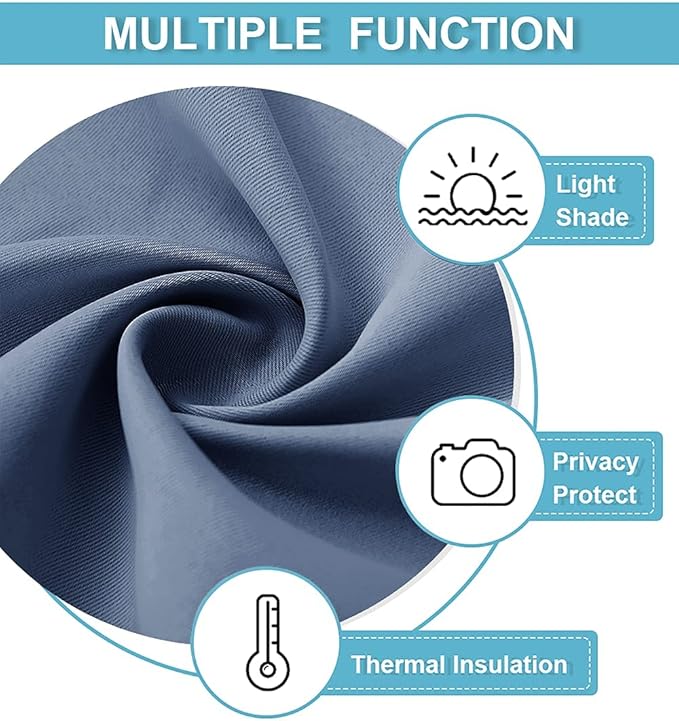 RYB HOME Cafe Blackout Curtains 24 inch Length, RV Curtains for Camper Windows, Mini Short Small Insulating Light UV Blocking Privacy Half Window Tiers, Width 29 by Length 24, Stone Blue, 2 Panels
