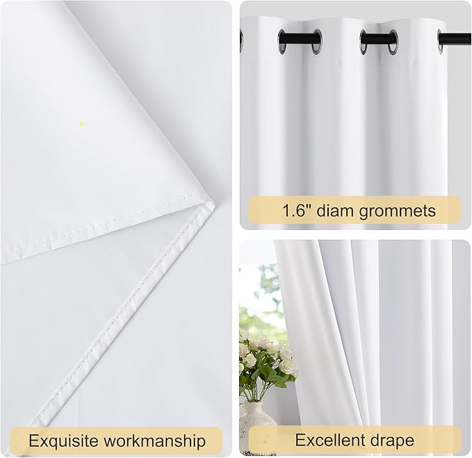 NICETOWN 100% Blackout Window Curtain Panels 90 inch Length for Living Room, Set of 2, Snow White, 55 inches Wide, Thermal Insulated Extra Long Drapes for Patio Sliding Door