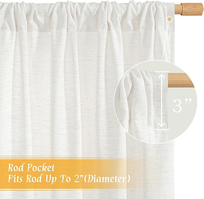 LAMIT Ivory White Linen Curtains 45 Inches Long for Bedroom, Soft Privacy Faux Linen Textured Light Filtering Panels Rod Pocket Neutral Drapes for Kitchen/Window/Loft Room, 42 x 45 Inch, 2 Panels