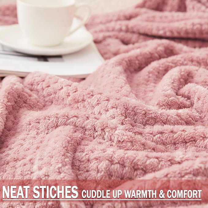 Exclusivo Mezcla Fleece Throw Blanket Extra Large, Super Soft and Warm Blankets for Couch, Sofa and Bed Waffle Textured, Cozy, Fuzzy and Lightweight (Dusty Pink, 50x70 Inches)