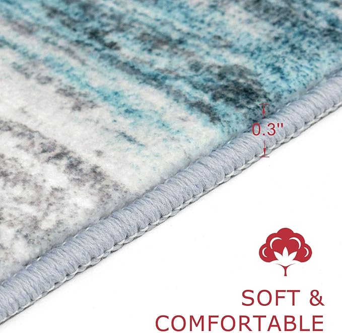 KOZYFLY Modern Abstract Hallway Runner Rug, 2.6x18 Washable Rug Runner Non-Slip Soft Striped Stair Runner Rugs, Print Blue Carpet Runner for Kitchen Entryway Bathroom Laundry Room Foyer