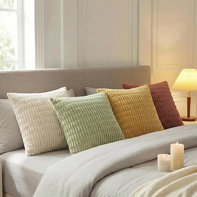 Fancy Homi 4 Packs Boho Fall Small Decorative Throw Pillow Covers 14x14 Inch for Living Room Couch Bed Sofa, Rustic Farmhouse Home Decor, Soft Plush Textured Corduroy Square Cushion Case 35x35 cm