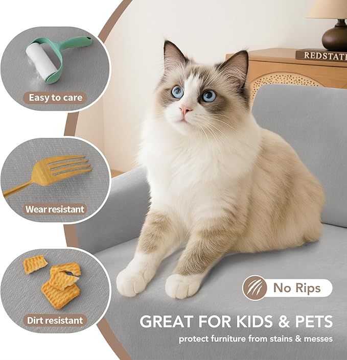 Couch Cover for Dogs, Boho Sofa Covers for 3 Cushion Couch, Chenille Sofa Slipcover for Pets Washable, L-Shape Sectional Couch Loveseat Cover Soft Throw Blankets with Tassels(91x134,Grey)
