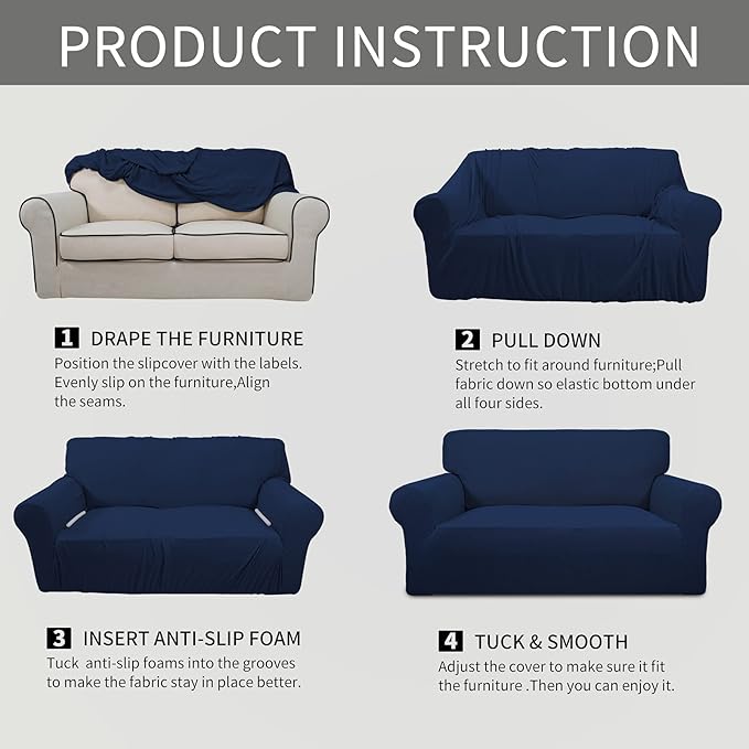 Easy-Going Stretch Oversized Sofa Slipcover 1-Piece Sofa Cover Furniture Protector Couch Soft with Elastic Bottom for Kids, Polyester Spandex Jacquard Fabric Small Checks Navy