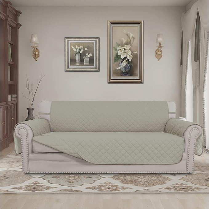 Easy-Going Reversible Oversized Couch Cover for 3 Cushion Couch Sofa Cover for Dogs Water Resistant Furniture Protector Cover with Foam Sticks for Pet (Oversized Sofa, Beige/Beige)