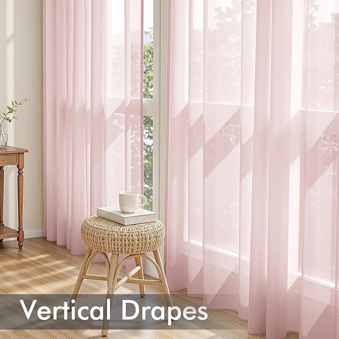 MIULEE Blush Pink Sheer Curtains 96 Inches Long, 4 Panels Set, Light Filtering Rod Pocket Voile Drapes for Living Room and Bedroom, Airy Soft Fabric Window Treatments, 42 x 96 Inches