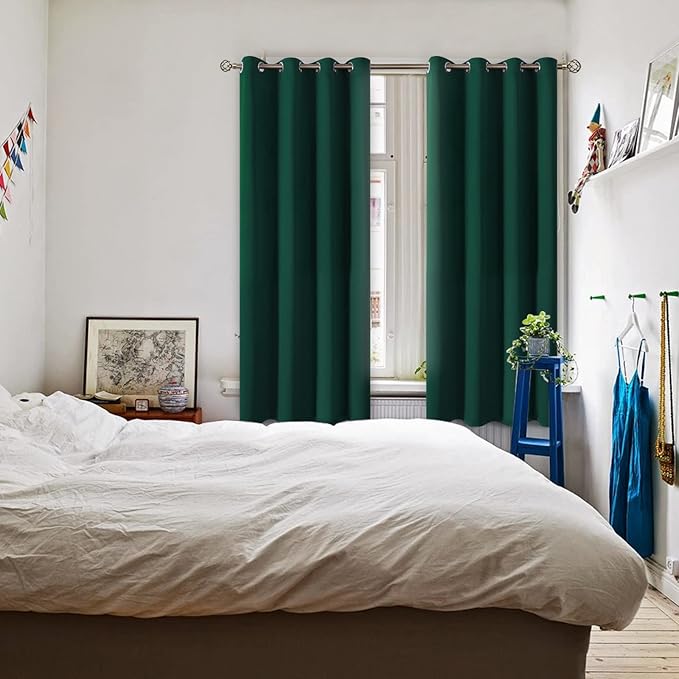 BGment Blackout Curtains for Bedroom - Grommet Thermal Insulated Room Darkening Curtains for Living Room, Set of 2 Panels (52 x 72 Inch, Emerald Green)