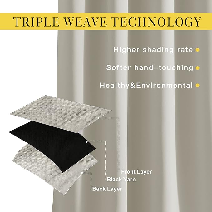 NICETOWN Natural Room Darkening Bedroom Curtains 96 inches Long, Grommet Thermal Insulated Room Darkening Window Treatments Sound Reducing for Living Room, W46 x L96, 2 Panels