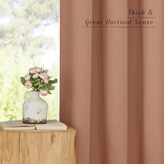 NICETOWN Thick Linen Burlap Terracotta Curtains, Privacy Curtains That Let Light in Window Treatments Linen Blend Drapes for Living Room/Girls Bedroom, W55 x L72, 2 Panels