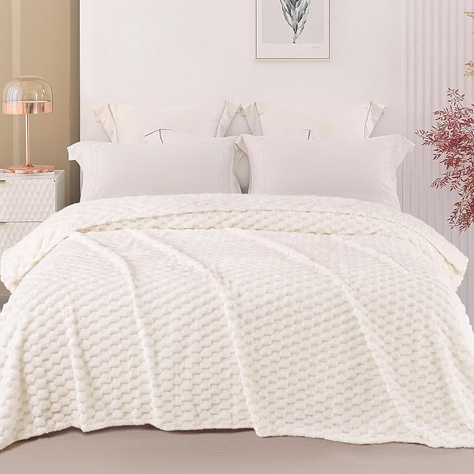 Exclusivo Mezcla Fleece Twin Blanket for Bed, Extra Large Fuzzy Ivory Bed Blankets, Soft Cozy Plush Sofa Throws for All Seasons, 60x80 Inches