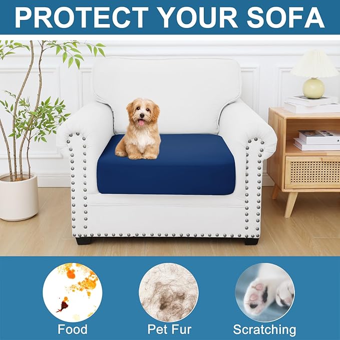 Smiry Printed Couch Cushion Covers, Stretch Soft Couch Covers for Sofa, Washable Non-Slip Sofa Slipcover Furniture Protector for Indoor and Outdoor (1 Pack, Navy)