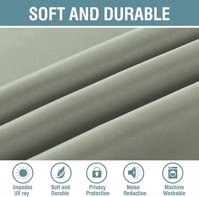 H.VERSAILTEX Ultra Sleep Blackout Room Darkening Curtains for Bedroom, Thermal Insulated Energy Efficient Window Panel Drapes, Grommet Sliding Door Curtain Panel - Light Sage, One Panel, 52'W x 96'L