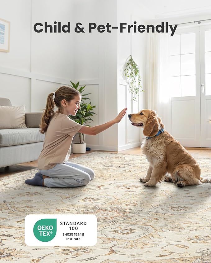 AMADA HOMEFURNISHING 4x6 Washable Area Rug, Low-Profile Entryway Rug with Non-Slip Backing & Durable Edge Binding, Vintage Rugs for Bedroom, Entryway & Kitchen