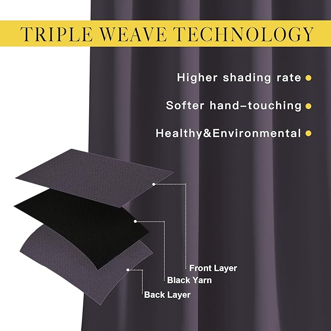 NICETOWN Room Darkening Curtains Panels for Bedroom - Energy Saving Thermal Insulated Solid Ring Top Light Blocking Window Drapes for Flat (Greyish Purple, 2 Panels, 46 x 72 Inch)