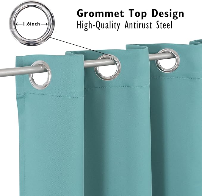 ChrisDowa Blackout Curtains 70 inches Wide for Bedroom - 2 Panels Set Extra Wide Grommet Thermal Insulated Room Darkening Curtains for Living Room (Aqua, 70 x 84 Inch)