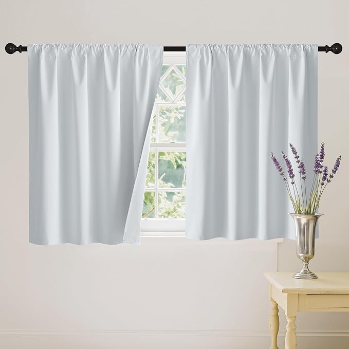 RYB HOME White 100% Blackout Curtains, Short Thermal Insulated Heat & UV Blocking Total Room Darkening Privacy Drapes for Small Window, Width 42 by Length 48, White, 2 Panels
