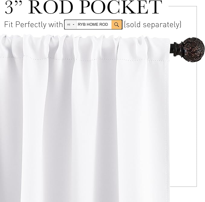 RYB HOME Cafe Curtains 24 inch Length, RV Curtains for Camper Windows, Mini Short Small Insulating Light UV Heat Blocking Privacy Half Window Tiers, Width 29 by Length 24, Pure White, 2 Panels